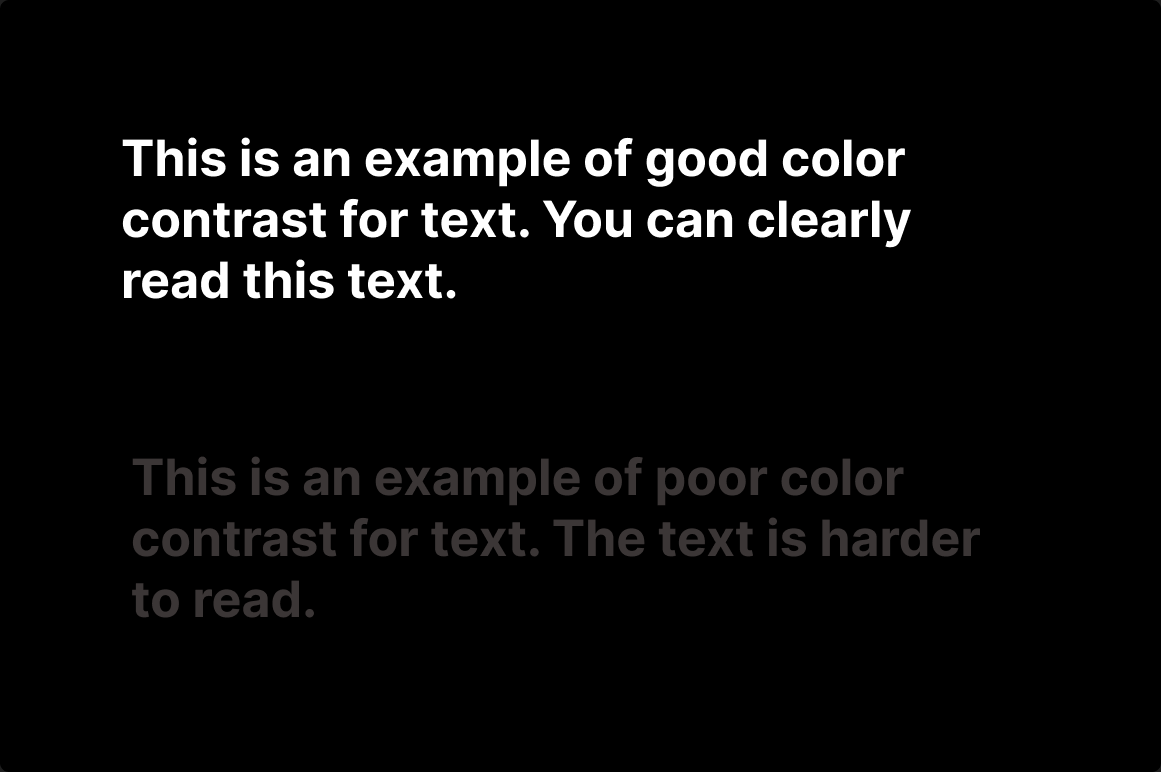 An example of adequate and inadequate text color contrast