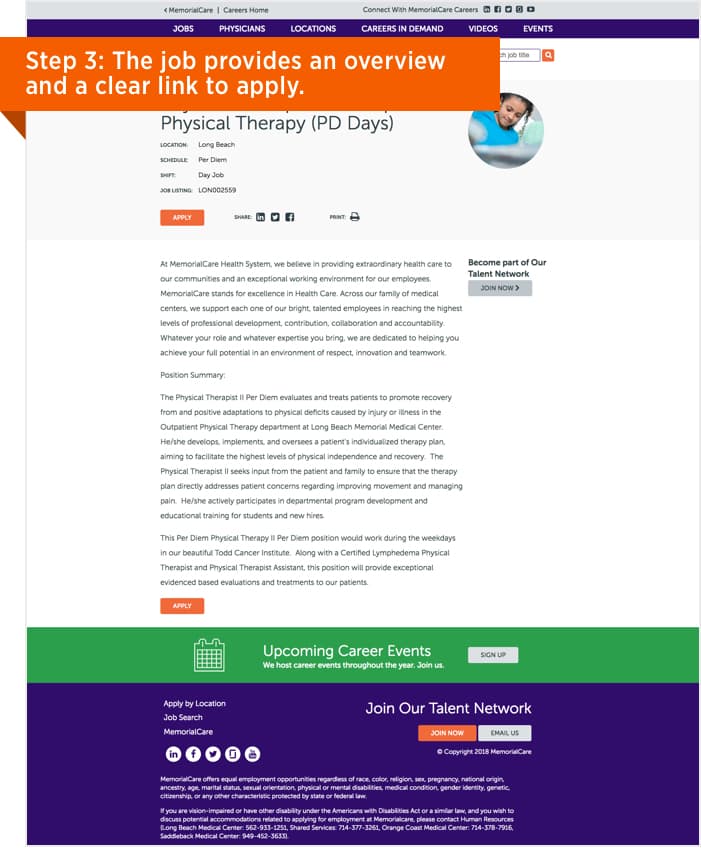 Step 3: A detail page gives you an easy to read overview of what to expect and a clear link to apply.