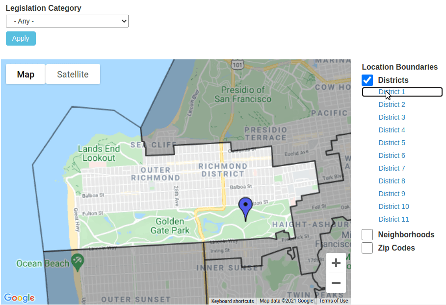 Map zoomed to highlighted layer