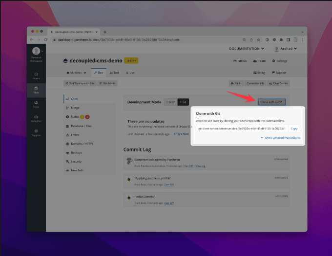 Click Clone with Git