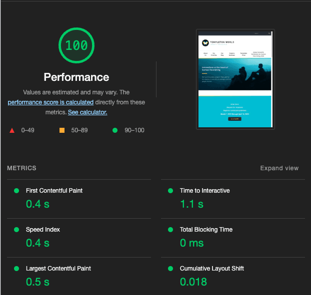 Web Vitals Performance