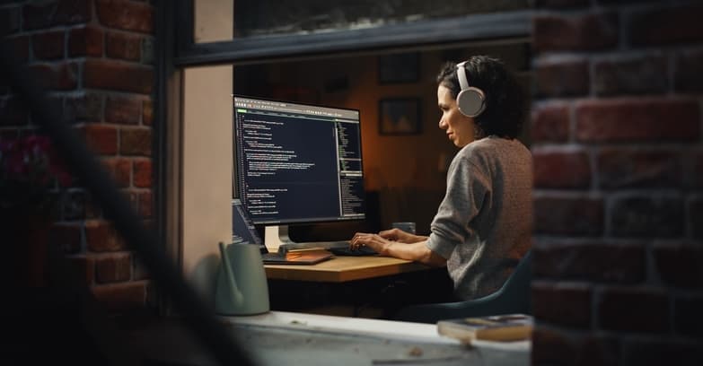 Woman working in window