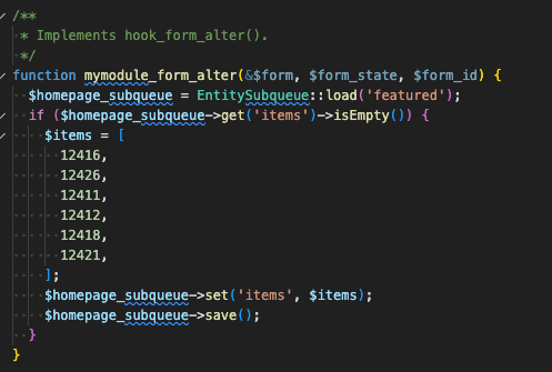Using form alter to test automatic setup of an entity queue
