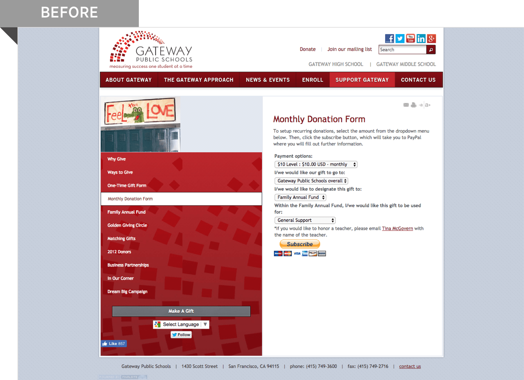 Gateway's Old Donation Form