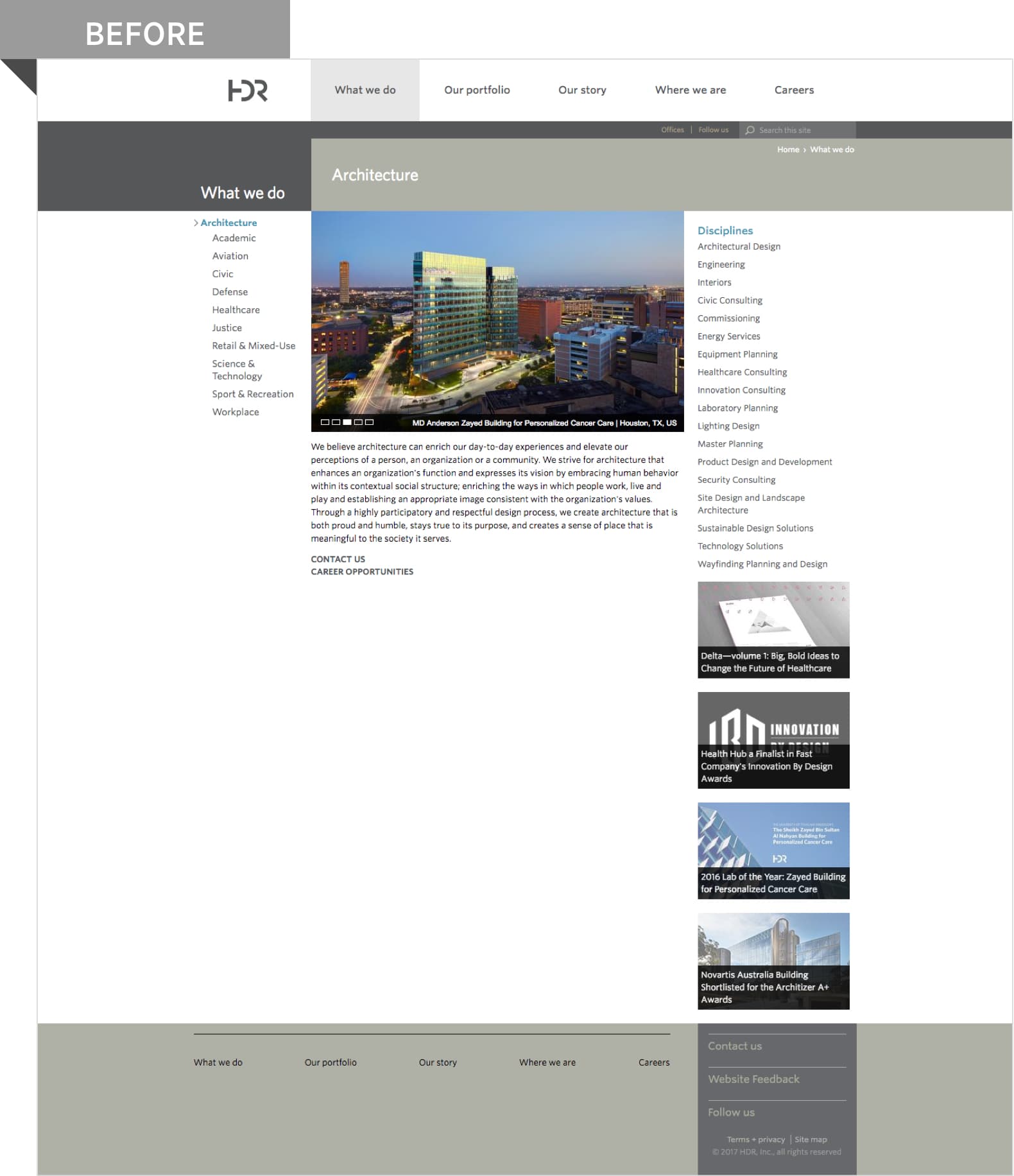 A Service Page on HDR's Old Website