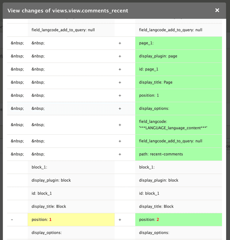 Configuration synchronisation during a deployment. It appears at first that an entirely new display is being added, but the lines containing the configuration are actually just being moved.