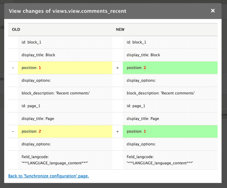 The same deployment, without the reordering by display position. It is clear to the user exactly what has changed.