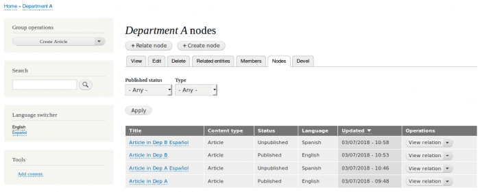 Group provides an interface to show you what belongs to it.