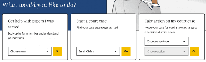 California Self-Help Dropdowns from Homepage