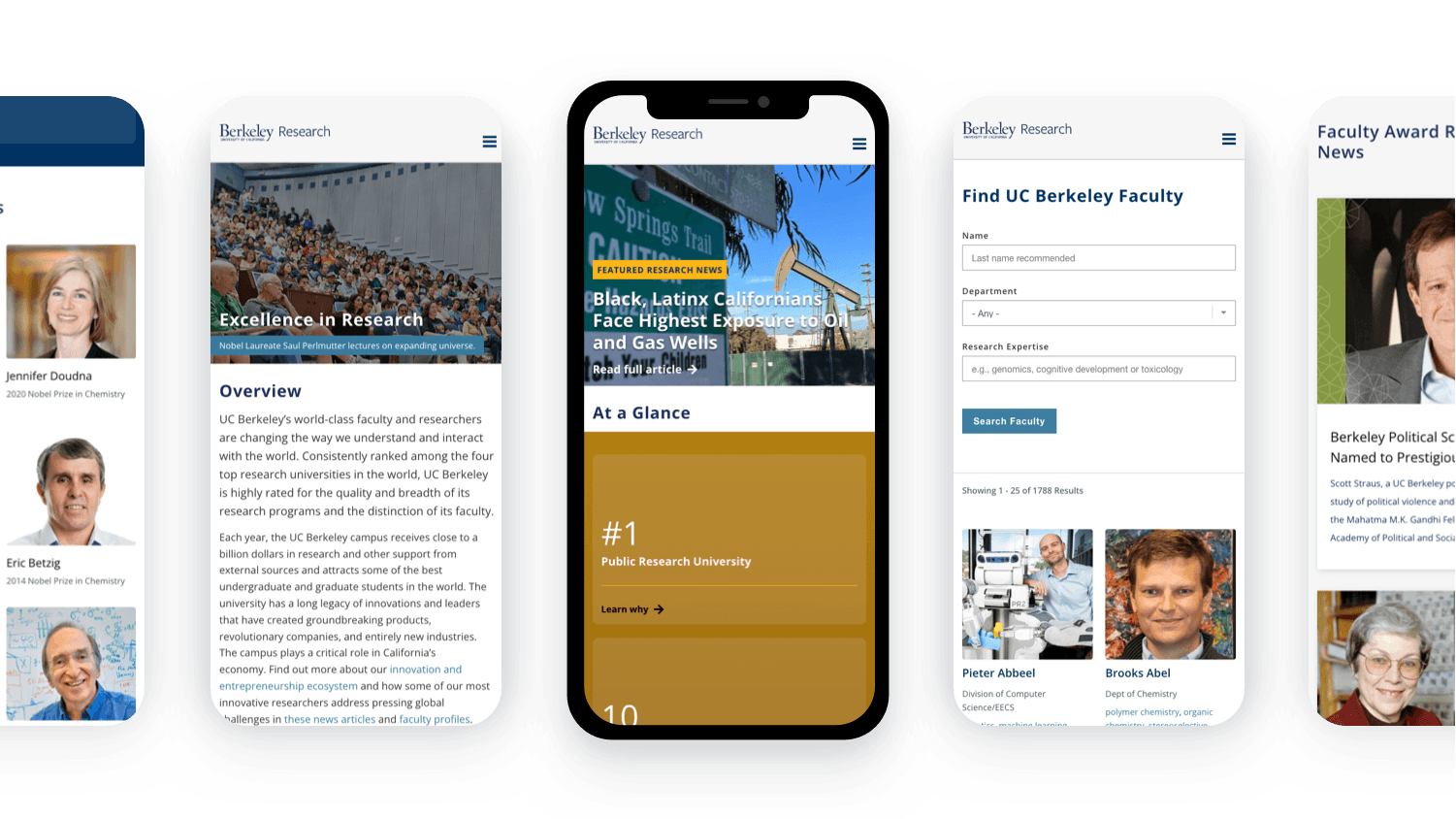 Mobile comps for UC Berkeley Research website