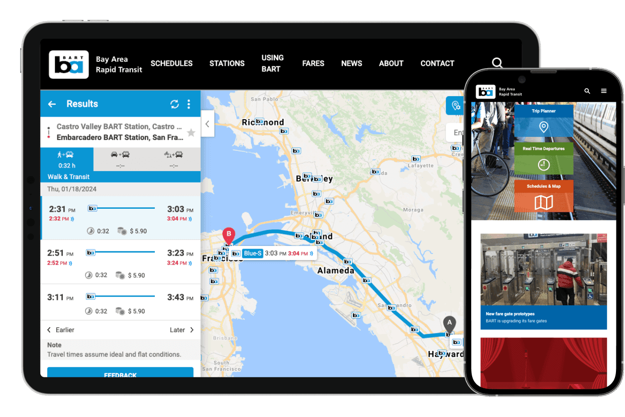 Table and mobile devices with BART.gov on display