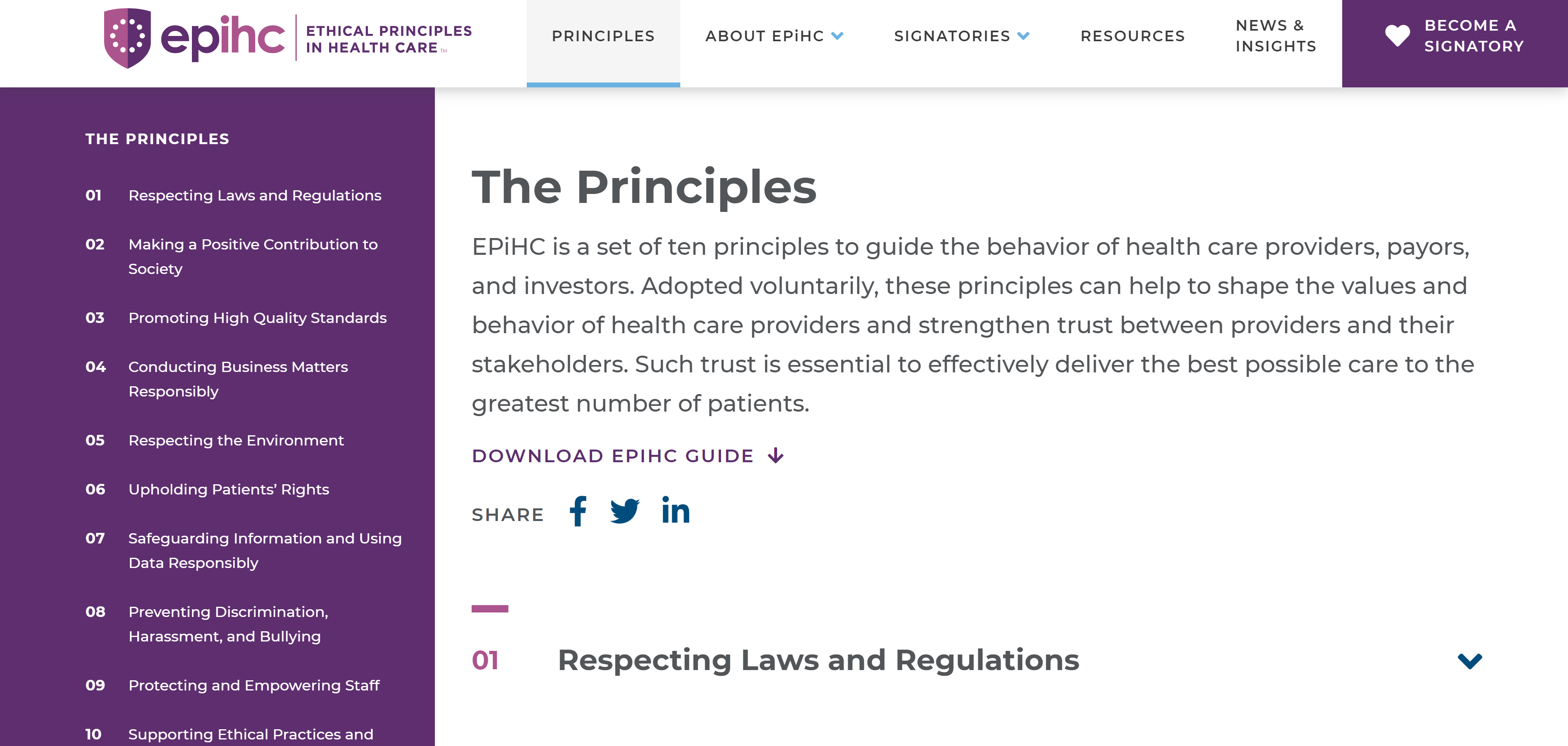 EPiHC Principles Page