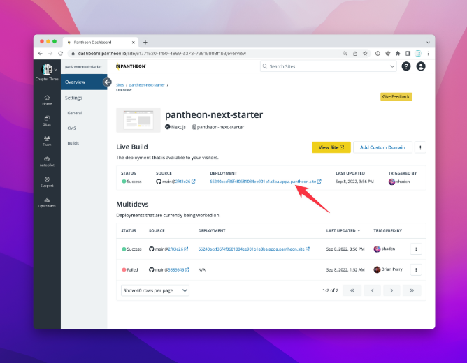 Visit Pantheon Dashboard and copy the deployment URL