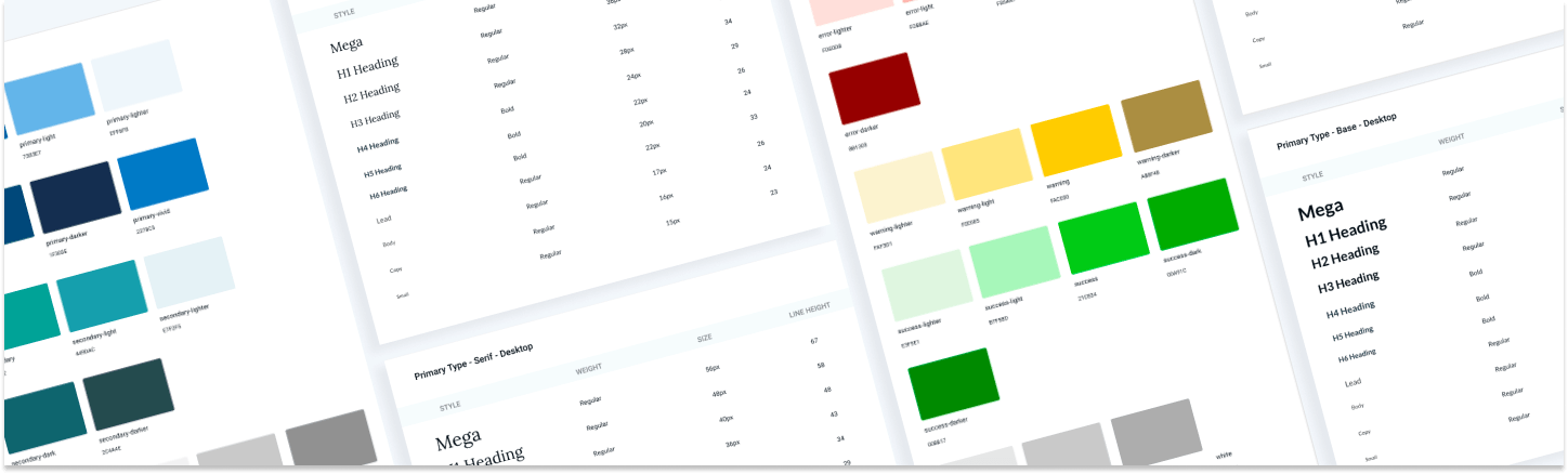 Design system artifacts outlineing color and type styles.