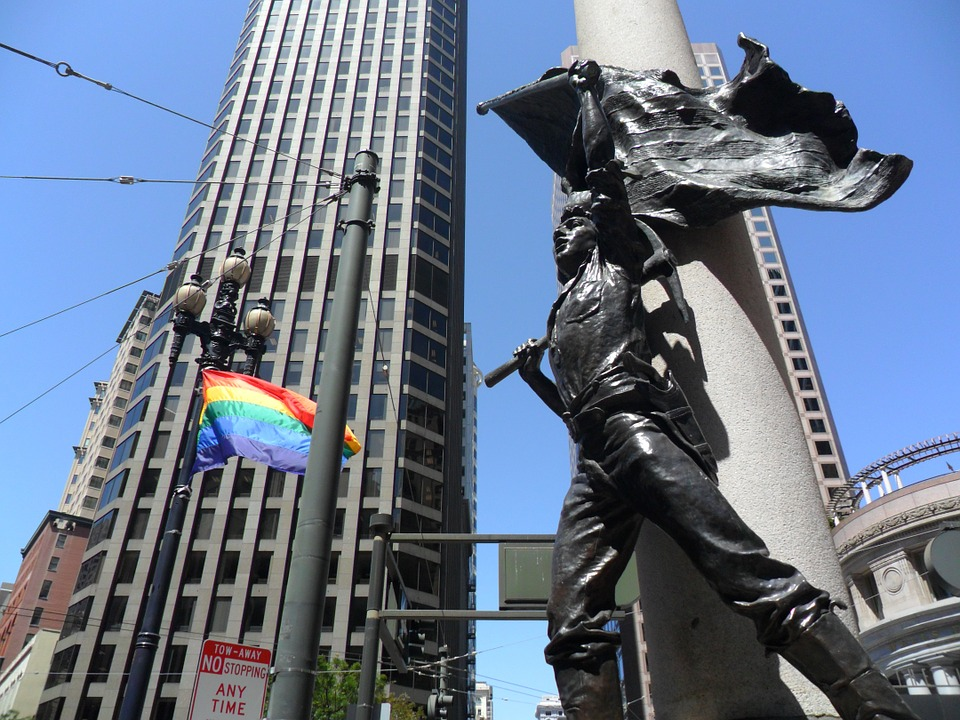 Statue with Pride flag
