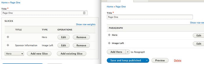Comparison of Slice vs Paragraph Content Editing Experiences