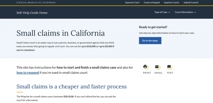 California Self Help Small Claims Page